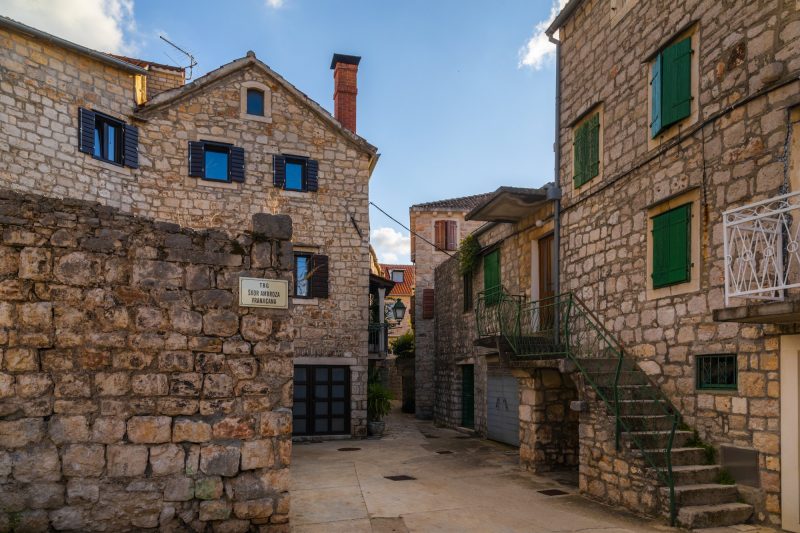 Old streets at Stari Grad, a town at Hvar island, Croatia